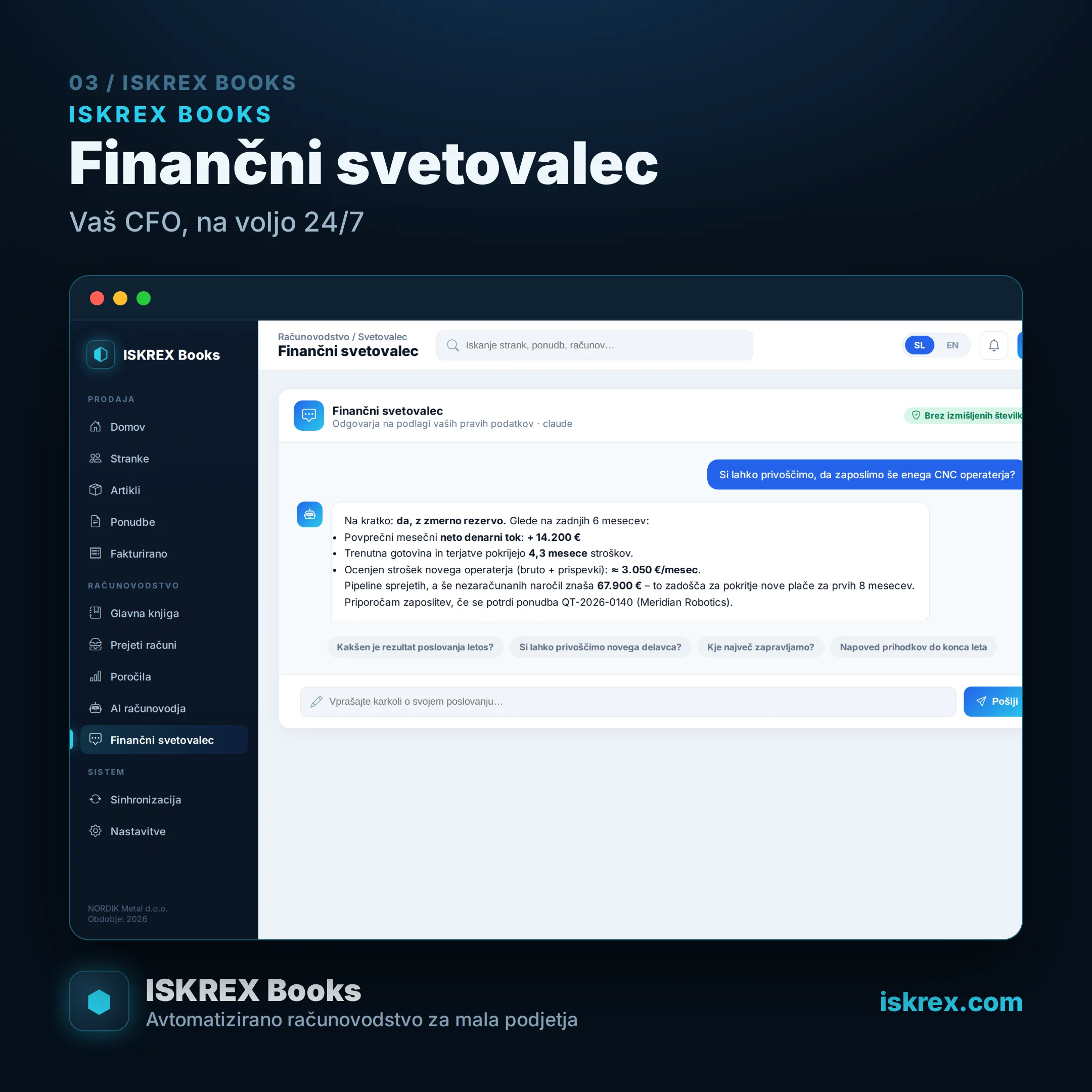 Iskrex Books — AI CFO advisor promo card