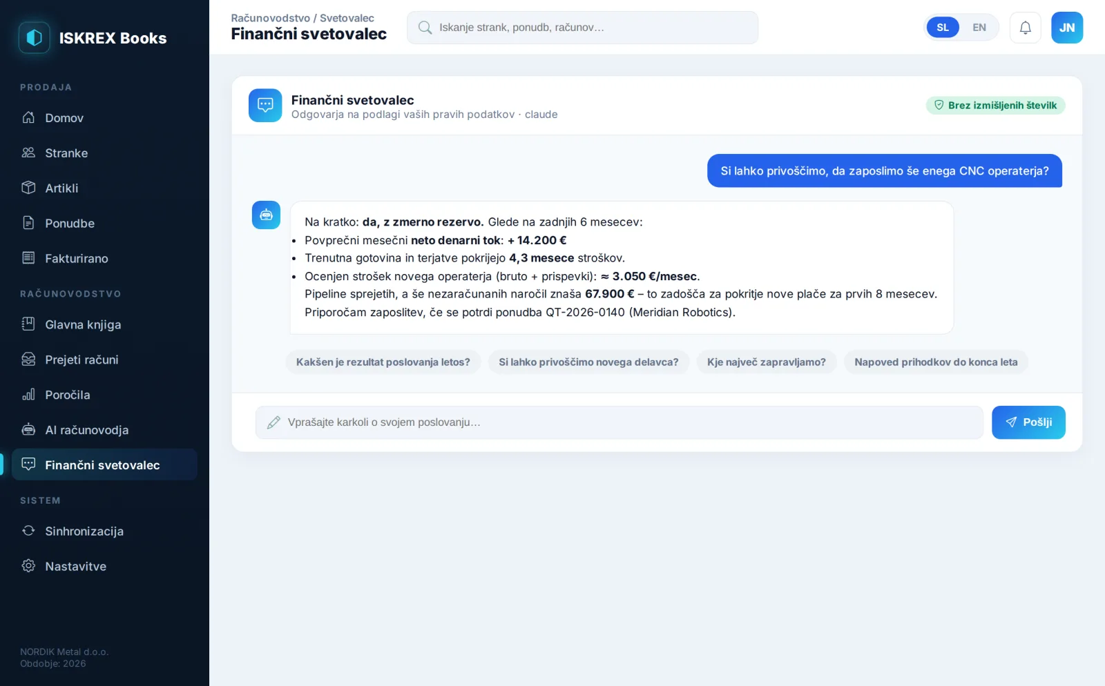 AI CFO advisor answering questions from real company data