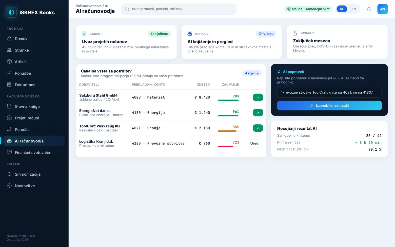 AI accountant posting vendor bills with confidence scores