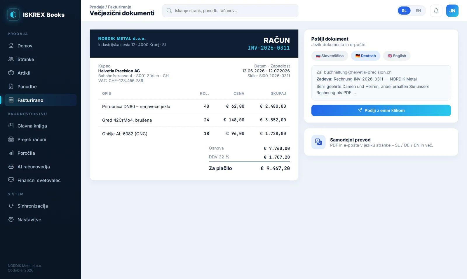Multilingual quotes and invoices sent with one click