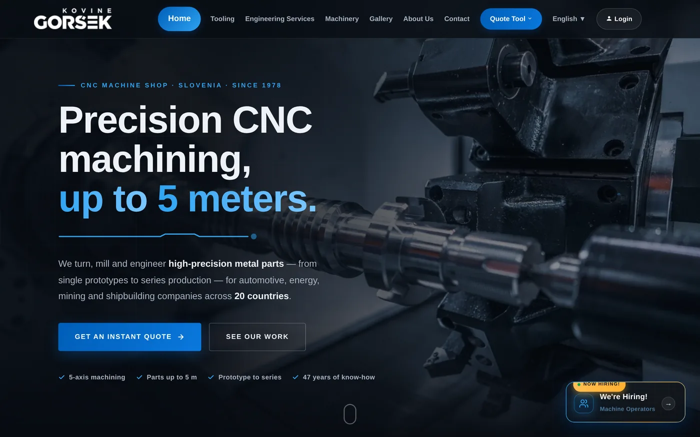 Kovine Goršek — trilingual CNC machine shop website, built by Iskrex