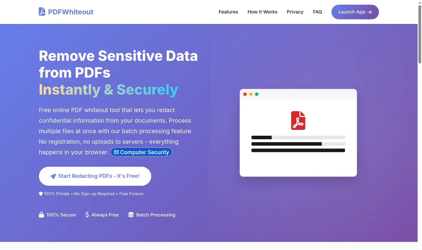 PDFWhiteout — browser-based PDF redaction tool built by Iskrex